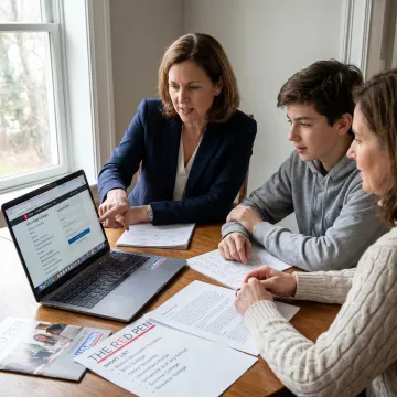 Admissions consultant reviewing university applications with a student