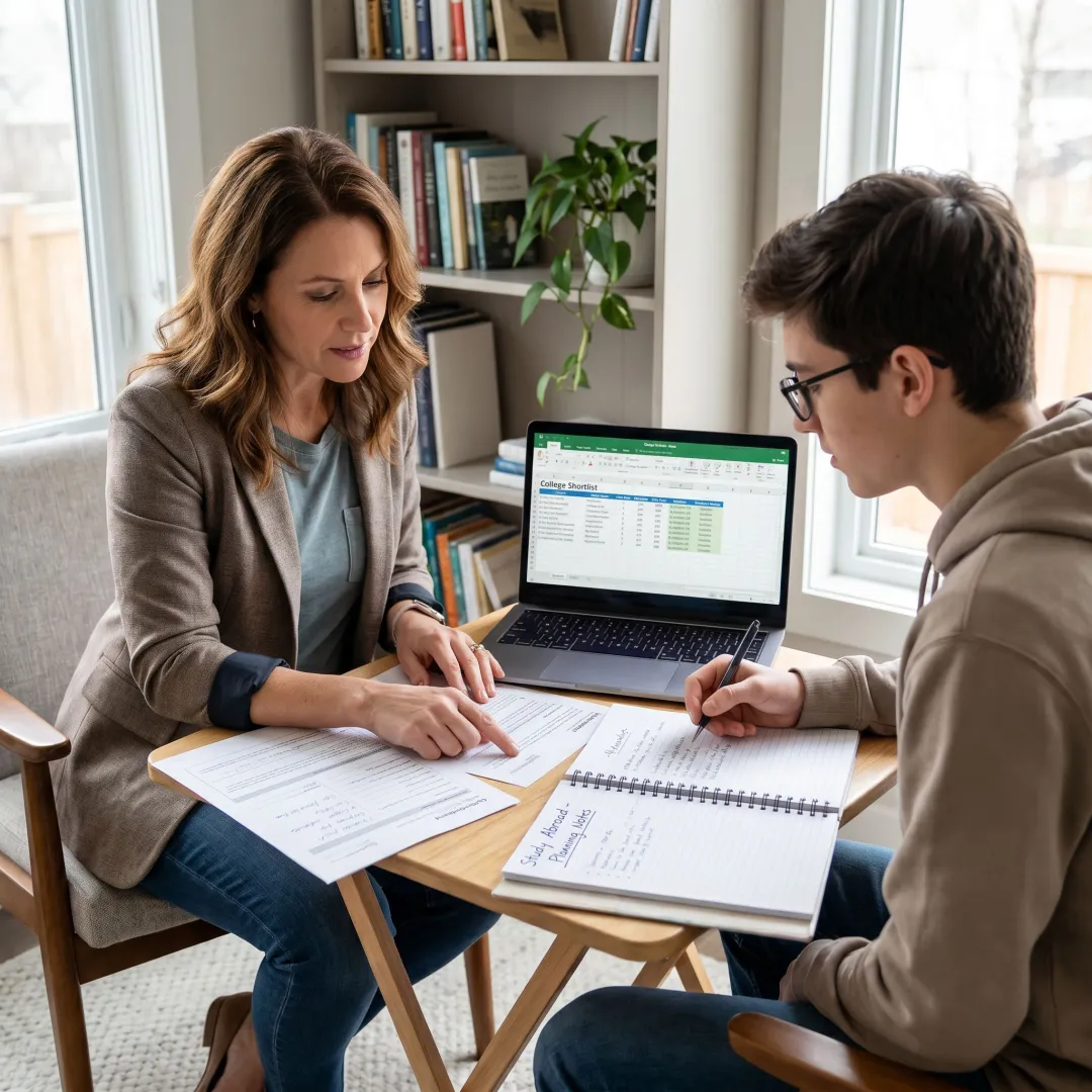 Education consultant reviewing study abroad plan with student