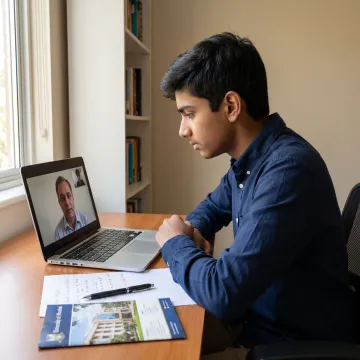 Student practising a university mock interview online