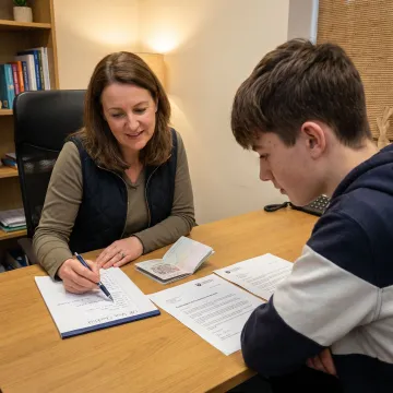 Consultant reviewing UK study visa documents with student
