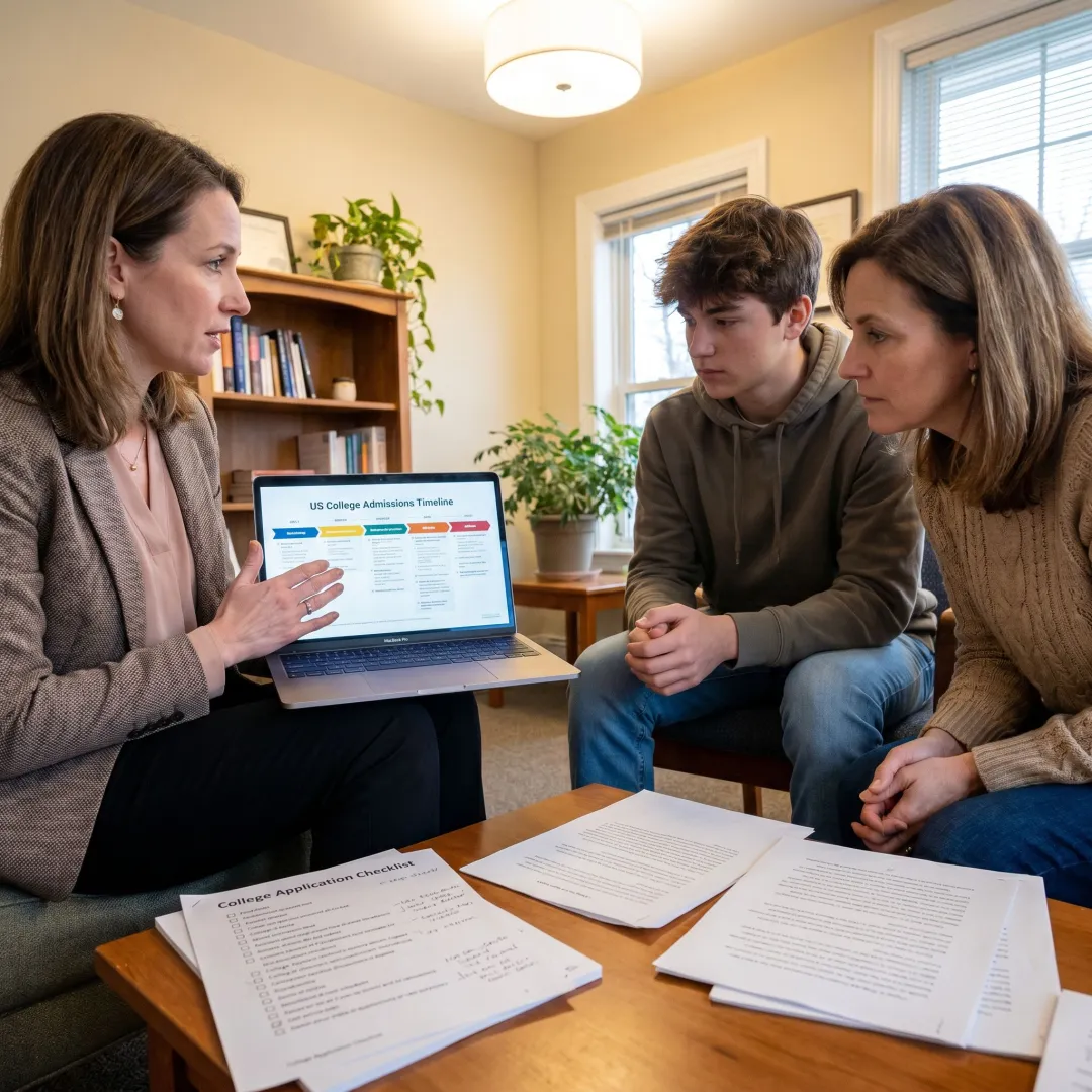 Consultant reviewing admissions roadmap with student