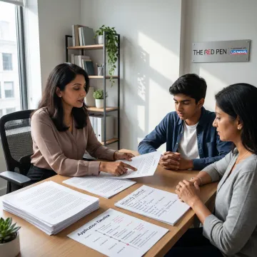 Admissions consultant reviewing university applications with student