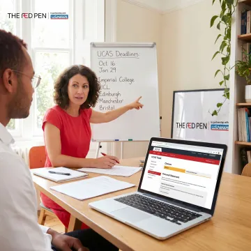 Consultant planning UK admissions steps with a student