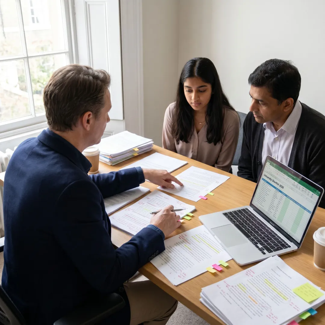 Student and consultant reviewing university applications