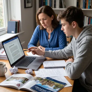 Student reviewing undergraduate admissions essay with consultant