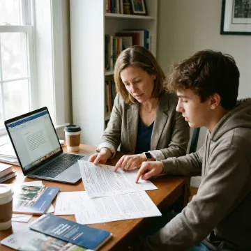 Student reviewing a personal statement with an admissions coach