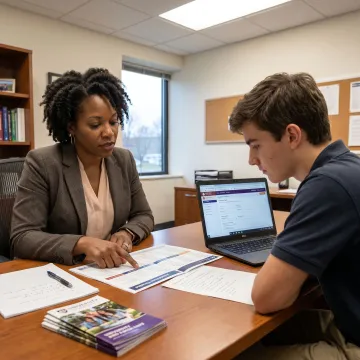 Counselor guiding a student through university application planning