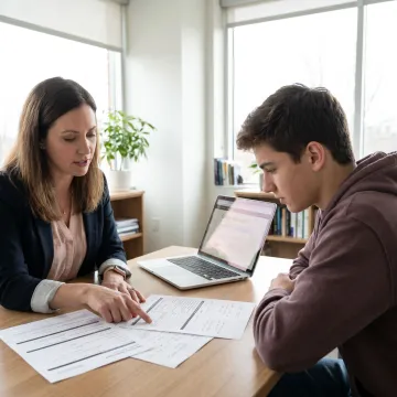 Student reviewing study abroad application plan with consultant