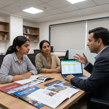 Student receiving education counselling for study abroad