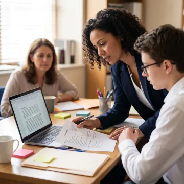 Counselor guiding a student through university application planning