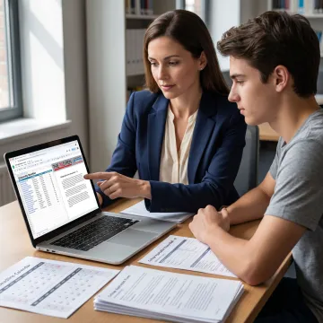 Consultant guiding a student through overseas admissions planning