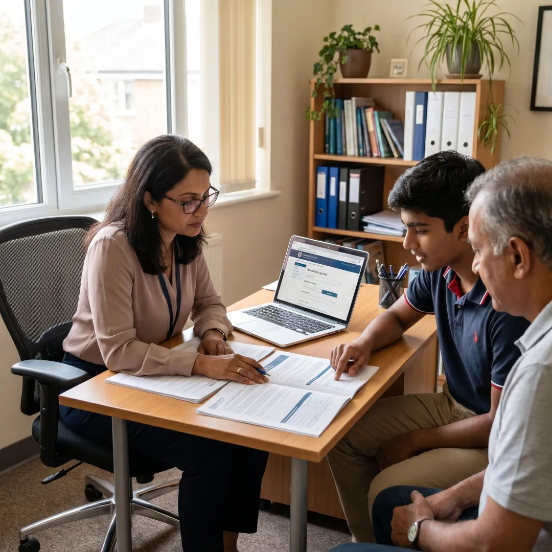 Education counselor reviewing study abroad applications