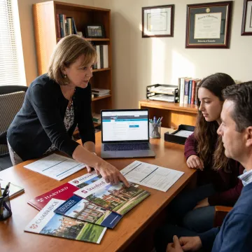 Student receiving higher education counseling for university admissions