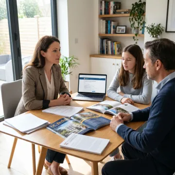 Study abroad consultant advising a student and parent