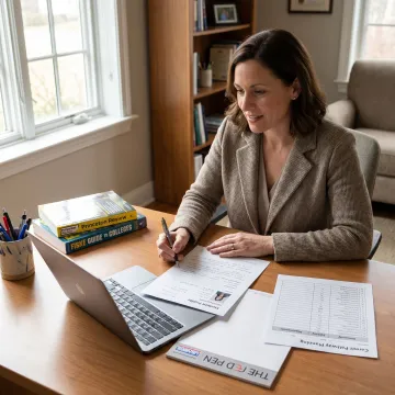 Education counselor reviewing student planning documents