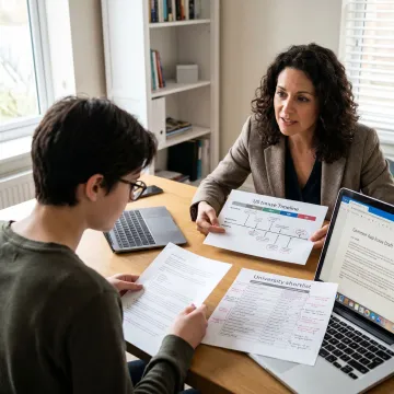 Education consultant planning international university applications with a student