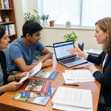 Student discussing university applications with study abroad consultant