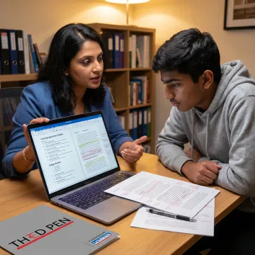 Counsellor reviewing university application plan with student