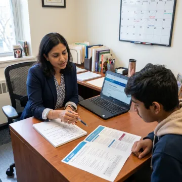 Consultant reviewing study abroad application plan