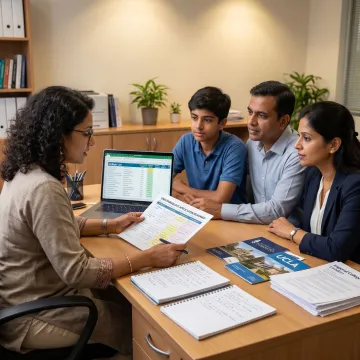 Education counsellor planning university applications with a student