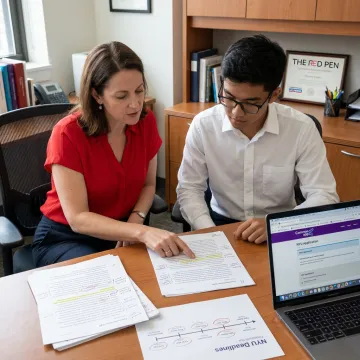 Counsellor reviewing NYU application strategy with student