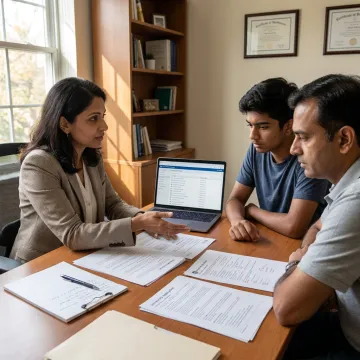 Study abroad consultant advising a student on university applications