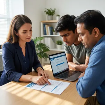 Education consultant reviewing admissions plan with student