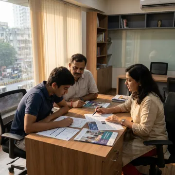 Student and parent meeting a study abroad consultant
