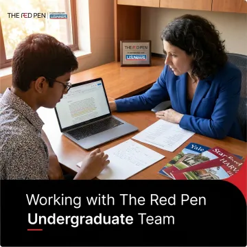 Education consultant reviewing university applications with student