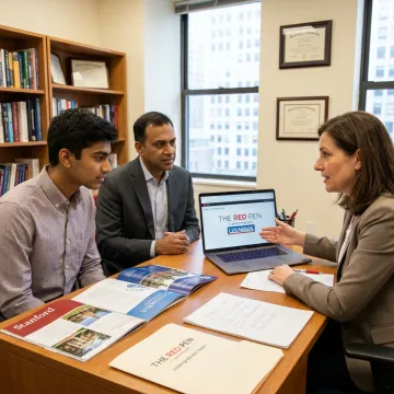 Student discussing US university admissions with education consultant