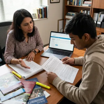 Admissions consultant reviewing an undergraduate application with a student