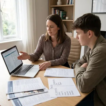 Education consultant reviewing university application plan