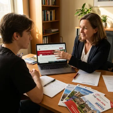 Student and consultant planning European university applications