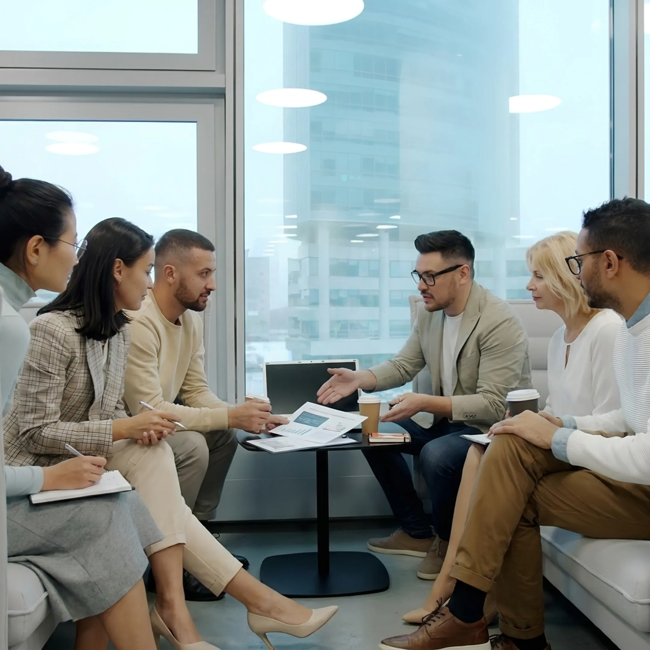 Advisor discussing security strategy and technology options with business leaders