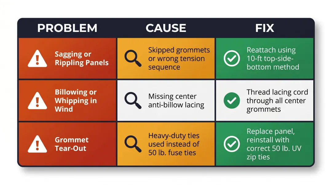 Three common tennis windscreen installation problems causes and fixes chart