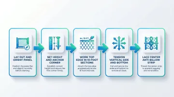 5-step tennis court windscreen installation process flow diagram
