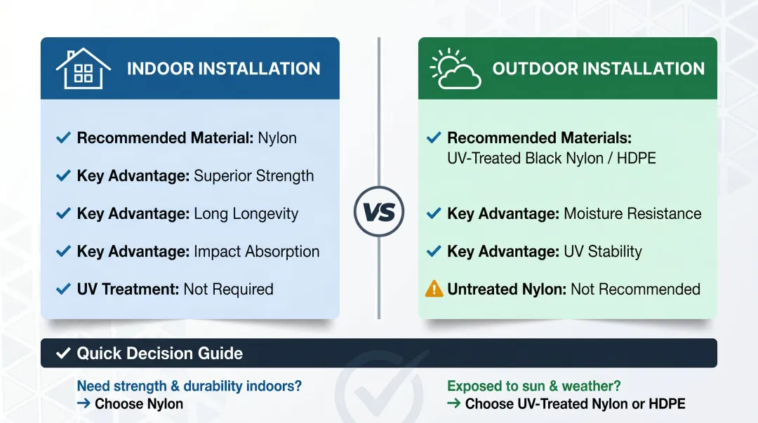 Indoor versus outdoor batting cage net material selection decision guide comparison