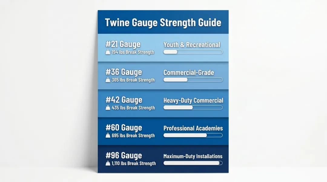 Sports netting twine gauge chart from youth recreational to professional maximum duty