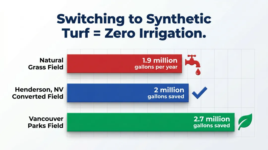 Synthetic turf water savings comparison showing millions of gallons conserved annually