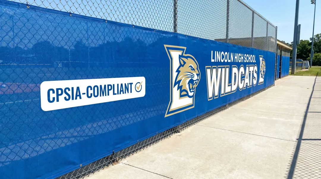 CPSIA-certified windscreen installed on K-12 school athletic facility fence
