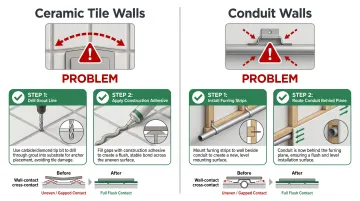 Gym wall padding flush mounting fixes for ceramic tile and conduit wall surfaces comparison