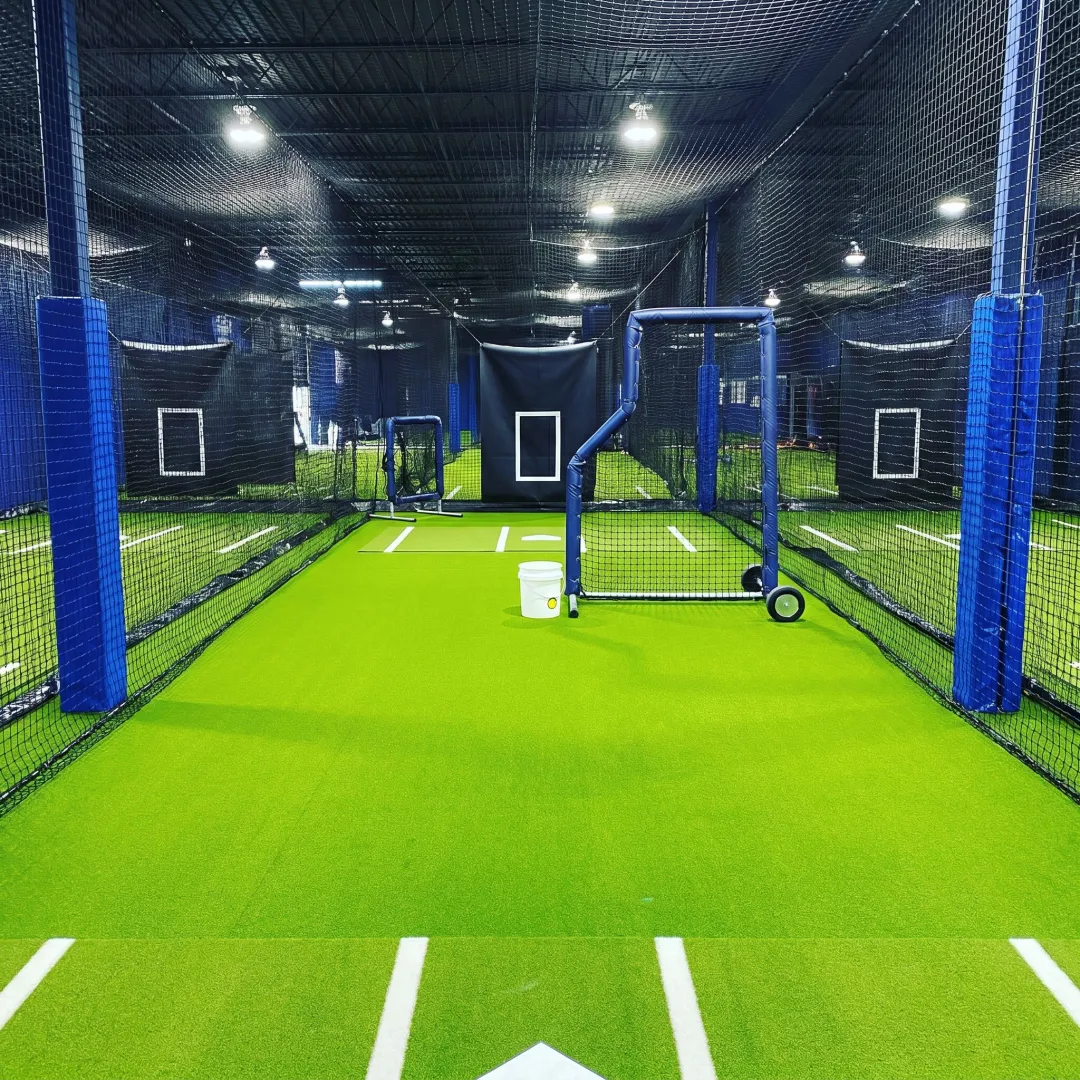 Custom softball training lane with turf and netting