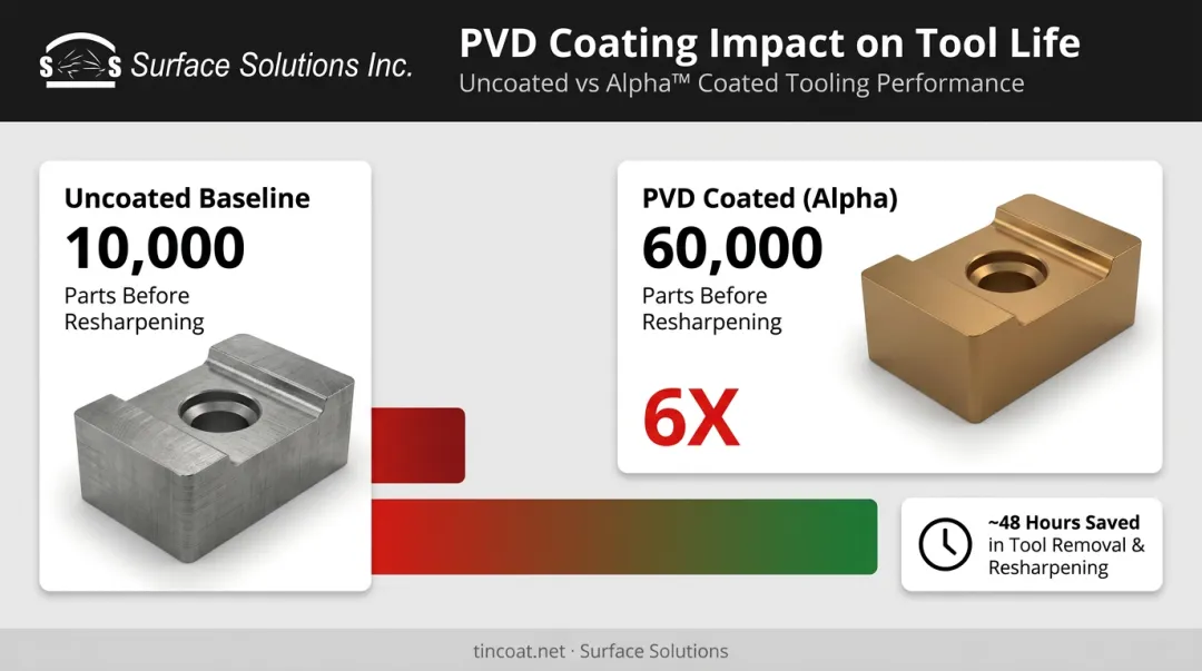 PVD coating results showing extended tool life before and after comparison