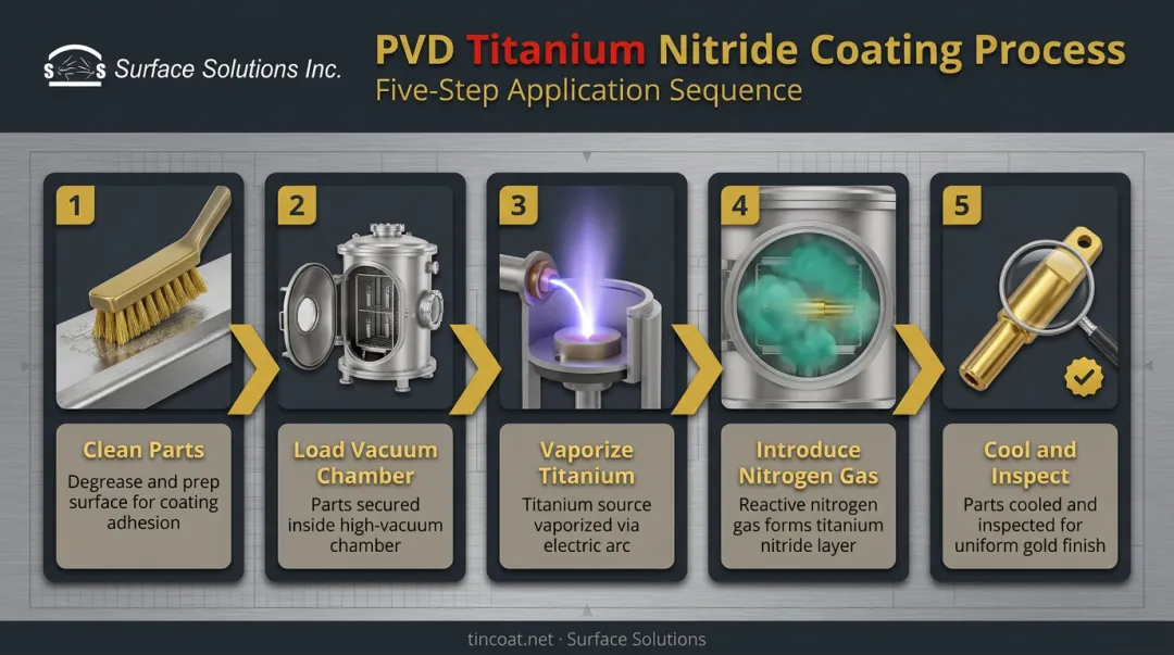 5-step titanium nitride PVD coating process from cleaning to inspection