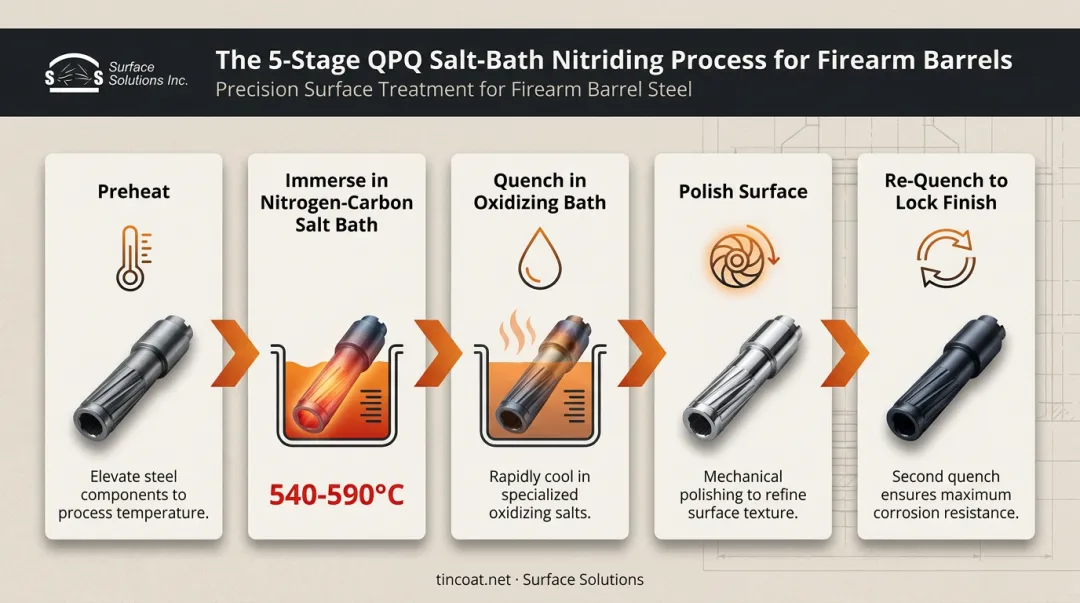 5-step QPQ black nitride barrel treatment process flow diagram