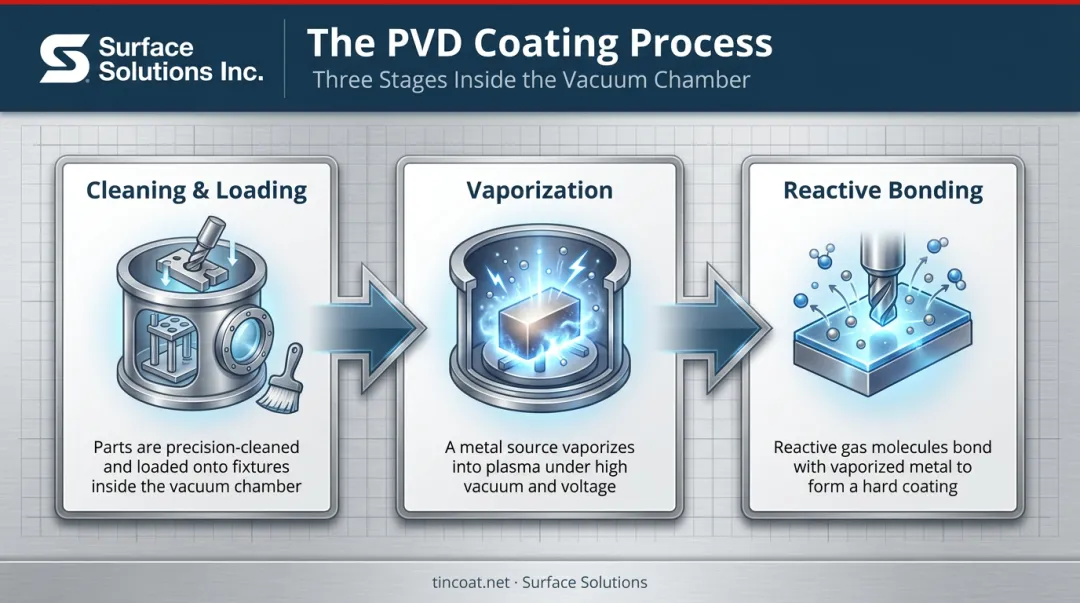 3-step PVD coating process from cleaning to reactive bonding