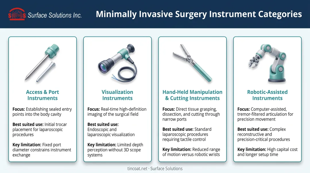 Four categories of minimally invasive surgery instruments comparison chart