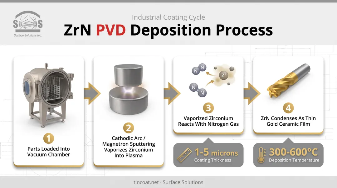 PVD zirconium nitride coating deposition process flow diagram