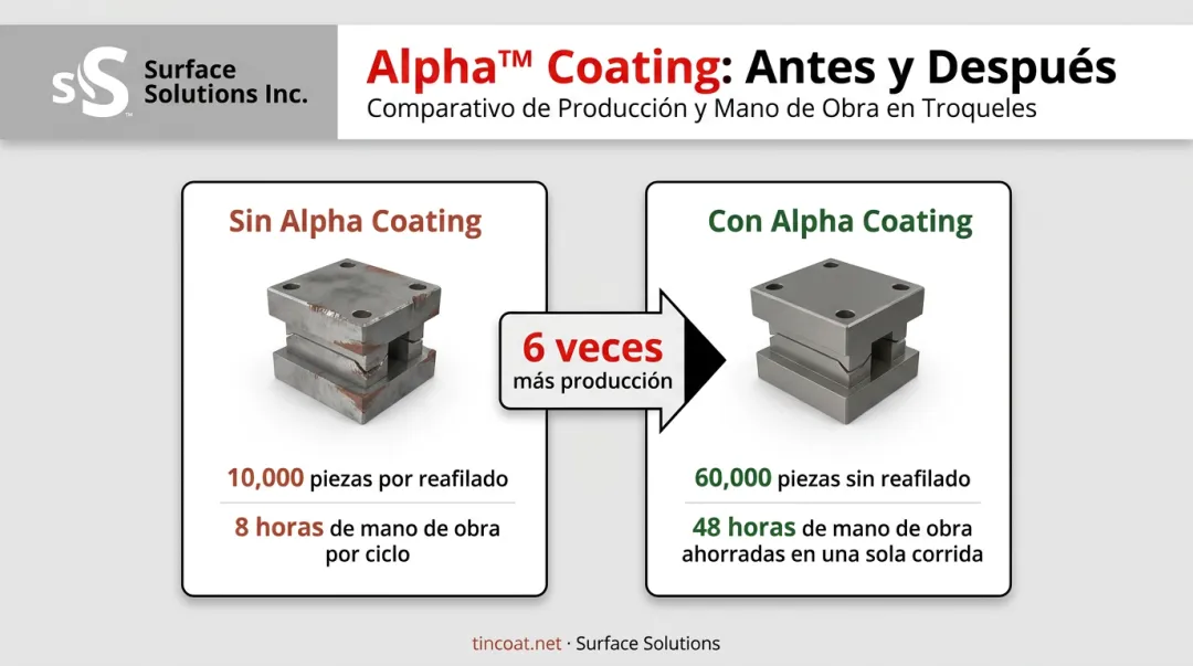 Comparación de piezas producidas antes y después del Alpha Coating