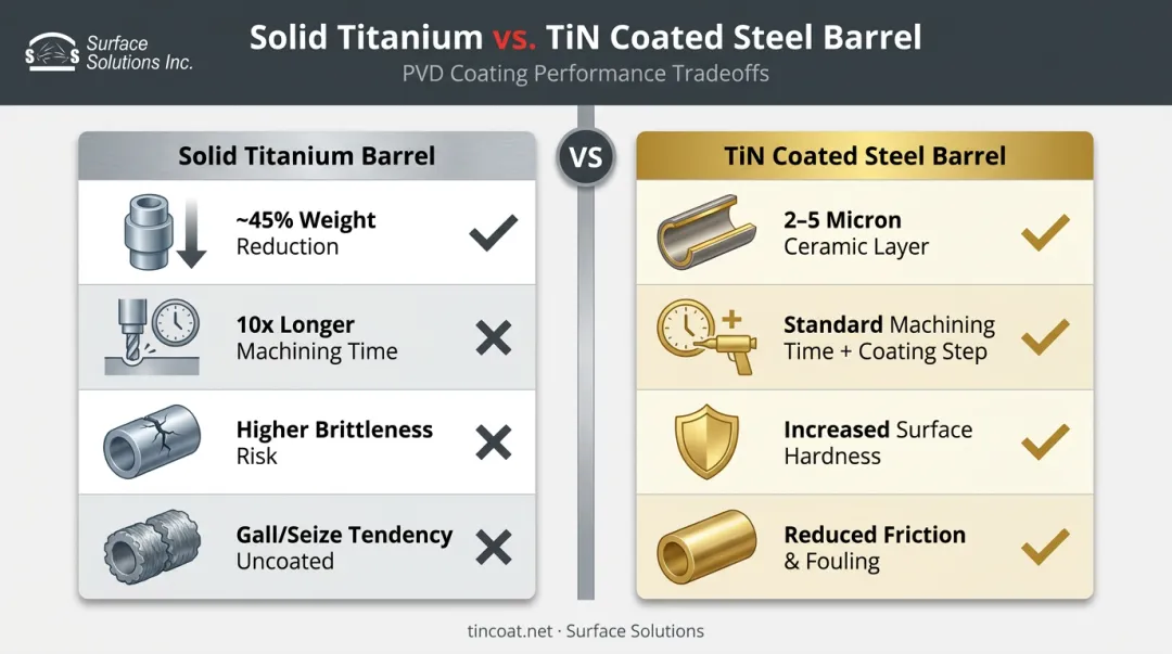 Solid titanium barrel versus TiN coated steel barrel side-by-side comparison